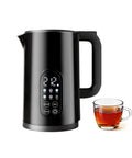 Cordless Electric Kettle With Temperature Control, 1.7L Stainless Steel Hot Water Kettle With 5 One-Touch Presets, Black, with a cup of tea.