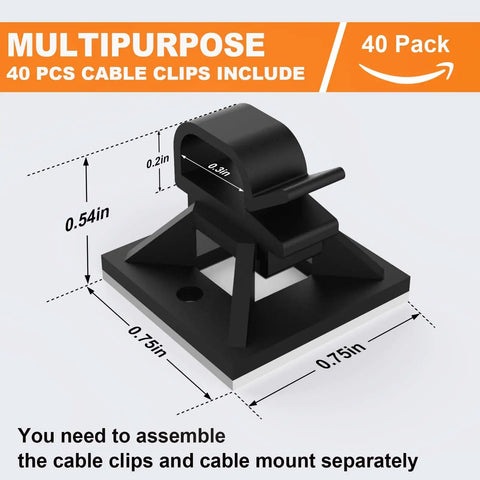 Close-up of cable clip from All-In-One Zip Tie Adhesive Mount Kit With 140 Pack Three Quarter Inch Cable Ties, 3D diagram.