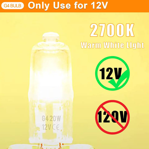 G4 Halogen Light Bulbs Replacement 20W 12V JC Type T Dimmable Bi-Pin 2700K Warm White for Range Hood Landscape Spotlights