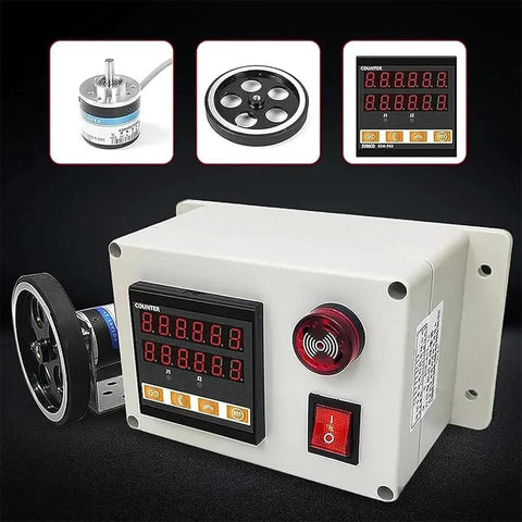 Slick Rollin Roller Wheel Length Meter Digital Counter Six Digit Display shows measurement readings on a digital display.