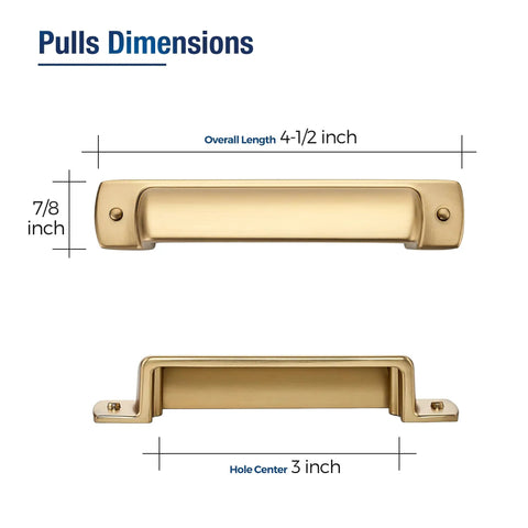6 Pack 3 Inch Hole Center Cup Pulls Champagne Bronze Zinc Alloy Cabinet Hardware dimensions illustration