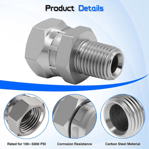 Hydraulic Swivel Adapter One Quarter Inch NPTF Male To Three Eighths Inch NPSM Female With 360 Degree Swivel For Tight Spaces Flexible Alignment Quick Connect Hydraulic Fitting, carbon steel