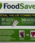 Vacuum Sealer Value Pack with 1 Eight-Inch Roll, 4 Eleven-Inch Rolls, and 36 Pre-Cut Quart Bags packaging image