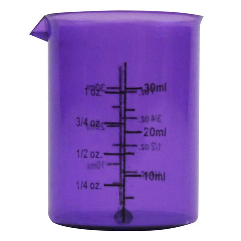 Purple plastic beaker from Beaker And Flask Shot Glass Set 4 Piece Plastic Lab Style Drinkware With Yellow Erlenmeyer And Blue Round Bottom Flasks