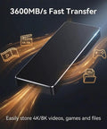 2TB Portable External SSD With USB 3.1 Dope Speed Transmission, M2 SATA Compatible for fast 3600MB/s storage transfer on black drive