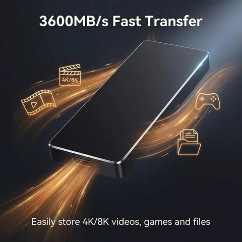 2TB Portable External SSD With USB 3.1 Dope Speed Transmission, M2 SATA Compatible for fast 3600MB/s storage transfer on black drive