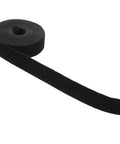 Total Setup Upgrade Reusable Self Adhesive Cable Tie Roll For Hassle Free Desk Cord Management In Black With Strong Adhesive Backing, rolled and unrolled view.