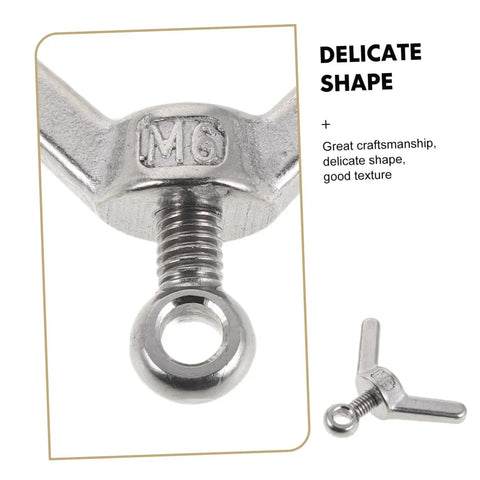 Close-up of Six Piece Stainless Flange Bolt Fasteners Kit With Hole Hand Tightened Wing Screws, highlighting craftsmanship