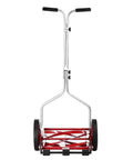 Front view of 14 Inch Push Reel Lawn Mower With 5 Blade Ball Bearing Reel, Adjustable Cutting Height 0.5 To 1.75 Inches, Red