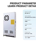 Built Tough And No Nonsense 350W Ac Dc Switching Power Supply 12V 29A High Efficiency Enclosed Unit side view with model number LRS-350-12.
