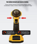 No Hassle Heavy Duty Cordless Power Drill Workhorse With High Torque Motor And Quick Swap Chuck showing one-button reverse and forward rotation.