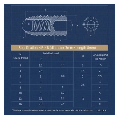 Specification sheet for Heavy Duty M12x60mm Spring Ball Plunger Featuring A Hex Socket For Tight Precision Positioning.