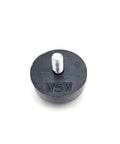 10-24 Thread Rubber Feet Bumpers 1 Inch Round Screw In Equipment Spacer with Galvanized Steel Stud, black, close-up view.