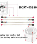 Diagram of Upgraded DC97-05280S Washer Suspension Rods Set Of 4 27.5 Inch, beefed-up damper assembly with stability instructions.
