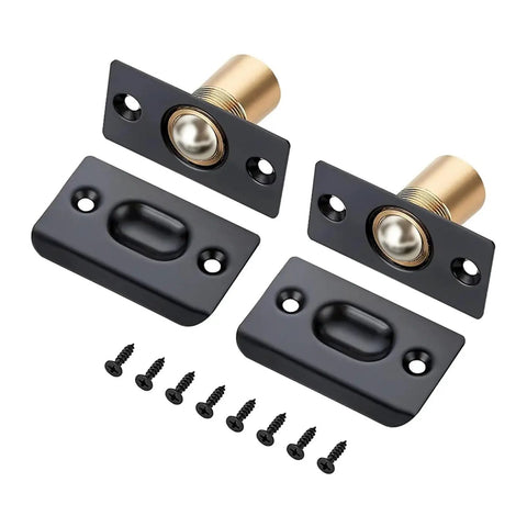 Adjustable Ball Catch for Doors and Closets Black Ball Bearing Latch with Hidden Cylinder components displayed with screws
