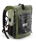 Side view of green Waterproof Dry Bag Backpack 35L 55L 85L Heavy Duty Roll Top For Travel Kayaking Boating Camping Rafting And Fishing.