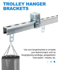 4.75 Foot Strut Channel Trolley Track Kit With One And Five Eighths Inch Wheel Trolley 12 Gauge Steel Channel Trolley Track Hanger Bracket Two Wheel Assembly Rollers Beefy Metal Strut Channel For Heavy Duty Support installed with sandbag
