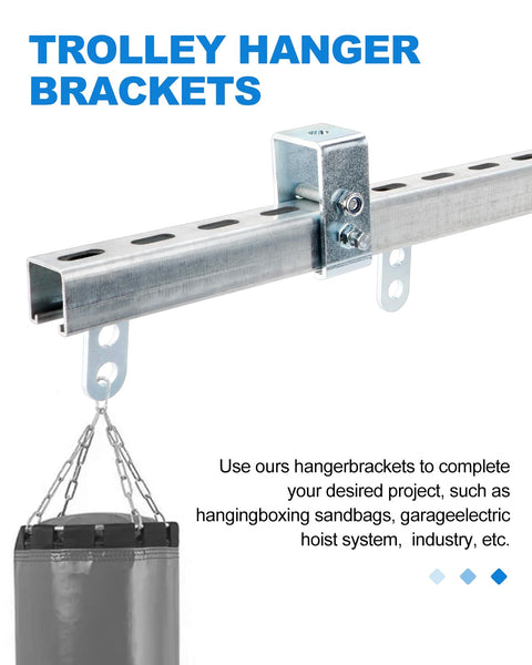 4.75 Foot Strut Channel Trolley Track Kit With One And Five Eighths Inch Wheel Trolley 12 Gauge Steel Channel Trolley Track Hanger Bracket Two Wheel Assembly Rollers Beefy Metal Strut Channel For Heavy Duty Support installed with sandbag