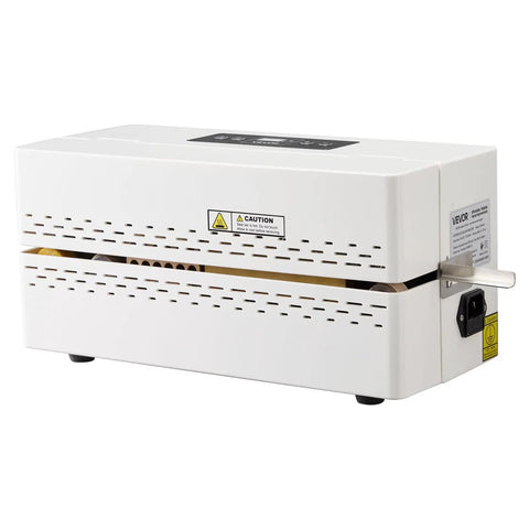 Automatic Continuous Band Sealer for plastic bags 0.32 to 0.47 inch seal width with digital temperature control, side view