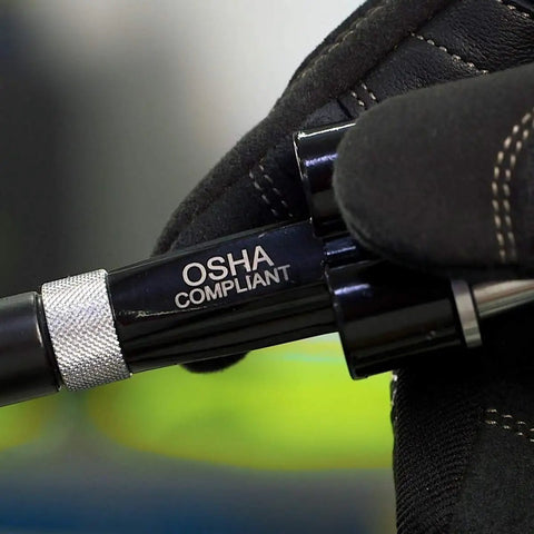 Close-up of OSHA compliant nozzle from Ergonomic 6 Piece Blow Gun Kit With Variable Flow Trigger For Precise Air Control In Green Finish