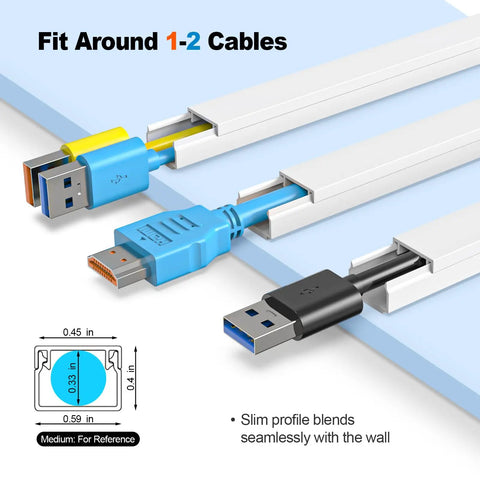 Cord Hider Kit For Walls Paintable Cable Raceways For TV Wires Self-Adhesive White Cord Covers showing cable fitting