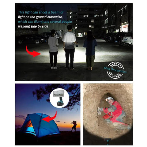 Cordless Spotlight Work Light For Makita 18V Battery, 40W 4200LM LED illuminating construction site and tent.