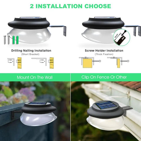 UFO Style Solar Gutter Lights Outdoor Waterproof LED Fence And Deck Lighting Wall Mount Decor Auto On Off installation guide