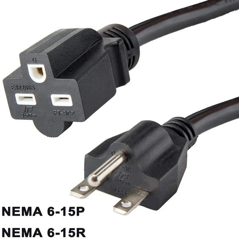 Heavy Duty 20 Foot NEMA 6-15P 6-15R Power Extension Cord 240V For Air Conditioners LED Grow Lights Digital Ballasts 14 AWG