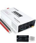 Ready To Rock 5000 Watt Power Inverter Converting 12V DC To 110V AC with four outlets, USB ports, and remote control unit