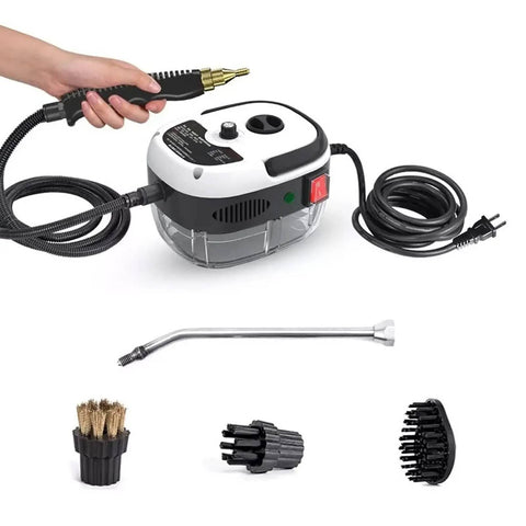 Handheld Steam Cleaner With Extended Nozzle, 2500W 3BAR High Pressure, Fast Heating, 110V with accessories displayed