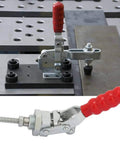 Heavy Duty Toggle Clamp With Push Pull Action Galvanized Iron 100kg Holding Force 20mm Travel M16 Screw Quick Positioning For Welding Jigs Mold Fixtures Inspection Tools Movable Bases on fixture plate