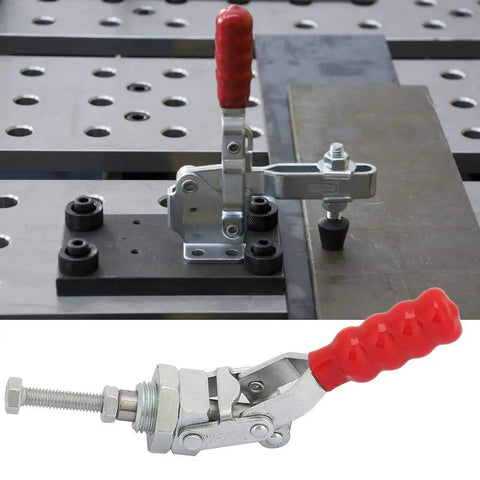 Heavy Duty Toggle Clamp With Push Pull Action Galvanized Iron 100kg Holding Force 20mm Travel M16 Screw Quick Positioning For Welding Jigs Mold Fixtures Inspection Tools Movable Bases on fixture plate