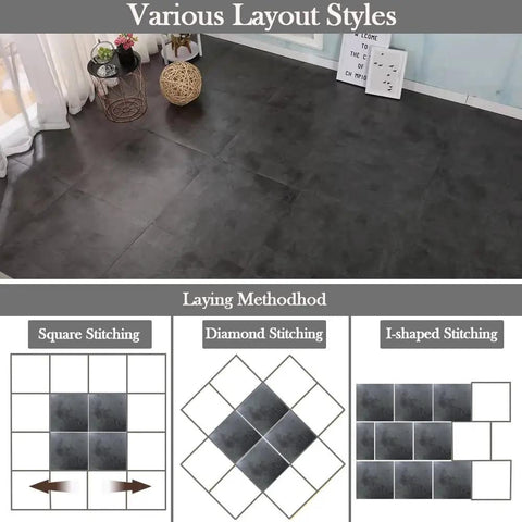 Peel And Stick Vinyl Floor Tiles 12x12 Inches Self Adhesive One Point Five Millimeter Thick Black Flooring for layout styles