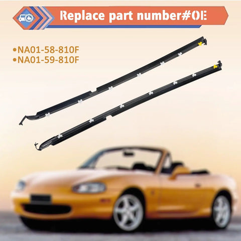 Left And Right Outer Door Window Molding Trim Weatherstrip Seal Belt For Mazda Miata 1990 2005 Replacement Parts NA01 58 810F NA01 59 810F Durable Weather Sealing shown above a Mazda convertible