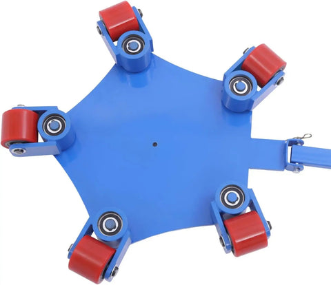 Heavy Duty Machinery Skates Carrying 4409 Lbs And Designed For No Sweat Equipment Moving With A Beast Mode Carbon Steel Base and Smooth PU Casters, top view with red PU casters.