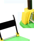Heavy-Duty 4-Wheel Cart With Rolling Platform Trolley, Metal And Plastic Deck close-up of handle and deck corner, shop use