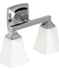 Voss Chrome 2-Light Vanity Light Fixture With Frosted Glass for dual mount bath setup; modern chrome finish, easy install.