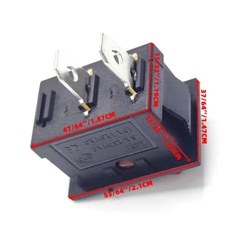 2 Pin 2 Position ON/OFF Switch For Marine Auto Panels, 10A At 125V And 6A At 250V, size shown with terminals