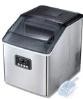 Portable Automatic Countertop Ice Cube Maker Cranks Out Forty Eight Pounds Daily With Quick Ten Minute Rounds Self Clean Design Saves Effort While You Fuel Yard Gatherings Or Super Bowl Watch Parties Silver Trim close-up view