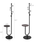 Dimensions of Freestanding Coat Rack With Table And Six Hooks, 68 Inch Tall, Black, with marble base and corner coat tree design.