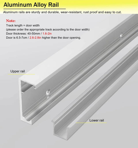 Aluminum alloy rail for Smooth Trackless Ghost Sliding Door Hardware Kit Soft Close Pocket Door System, showing upper and lower rails.