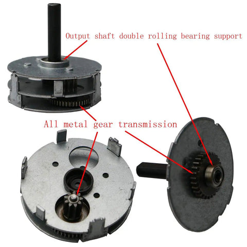 Low Speed 115V 60Hz Synchronous Gear Motor With CW CCW Control, dual ball bearings, metal gear transmission, detailed view