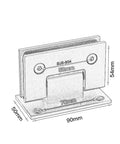 Heavy Duty Wall To Glass Shower Screen Hinges For Frameless Bathroom Doors 90 Degree Stainless Steel Clamps dimension illustration