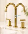 Brushed Gold Bathroom Faucet With Two Handles, 360 Degree Swivel Spout, Widespread 4 Inch And 8 Inch Brass Sink Faucet, 3 Hole Setup