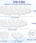 Diagram showing Cloud Wrist Rest Keyboard Pad With Memory Foam And PU Leather For Palm Support sizes: full, tenkeyless, and compact.