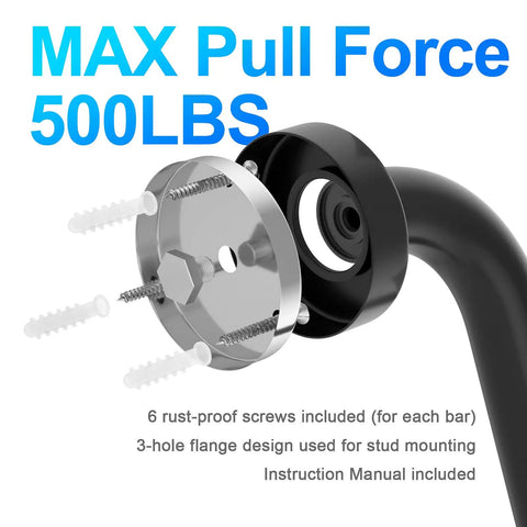 Matte Black Shower Grab Bar 12 Inch One Inch Diameter Heavy Duty Stainless Steel Safety Handle with mounting flange