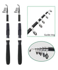 Two Piece Telescopic Fishing Rod Set With Carbon Fiber Poles, Six Point Nine Foot Length, close-up on guide rings