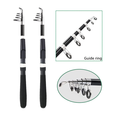 Two Piece Telescopic Fishing Rod Set With Carbon Fiber Poles, Six Point Nine Foot Length, close-up on guide rings
