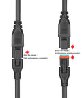 Close-up of 2-In-1 2ft Universal DT Splitter Wiring Harness With Plug-And-Play 2-Pin Extension Kit connectors before and after merging.