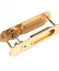 Rock Solid Zinc Alloy Keyed Sliding Barn Door Lock Handle For Wood Double Doors Heavy Duty Hardware in gold finish.